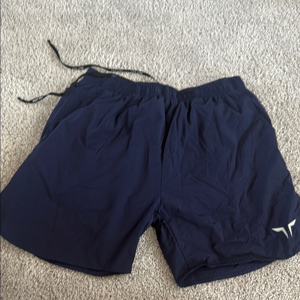 Blue Athletic Shorts with Elastic Waistband and Drawstring